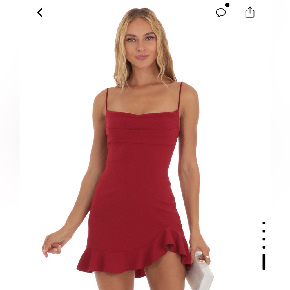 Lucy in the Sky: Ruffled Slit Dress in Red - Size Small